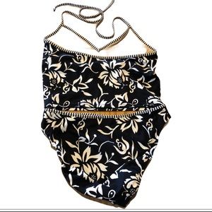 J. Crew two piece black floral swimsuit